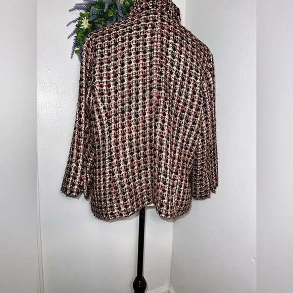 Chico’s 3, metallic tweed 3/4 sleeve puffed collar hook eye front closure jacket - Picture 3 of 6